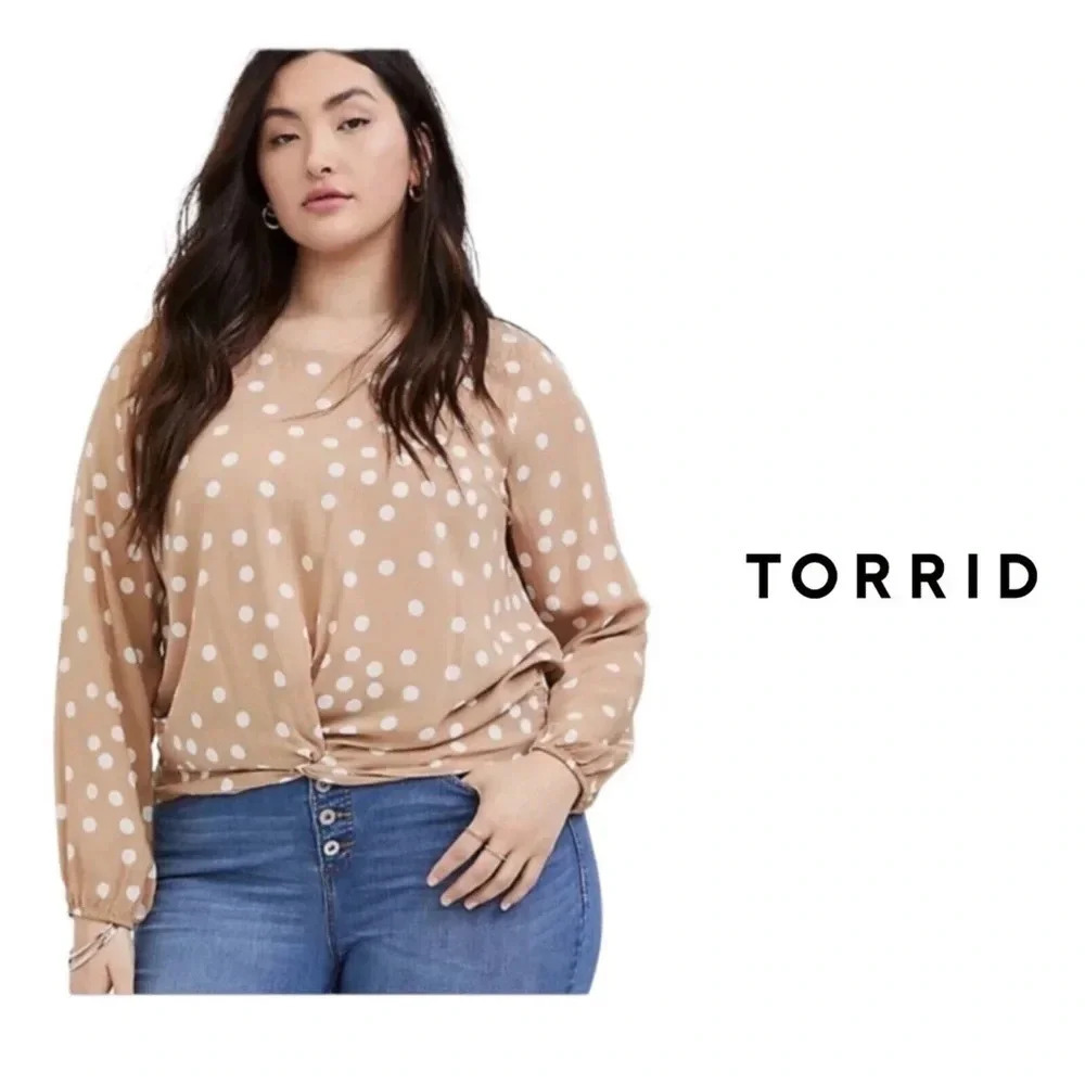 Torrid Tan Polka Dot Blouse, size 3